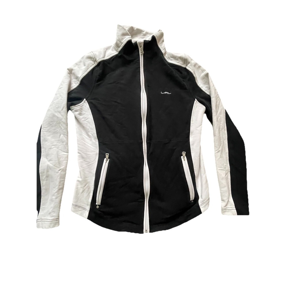 Lauren Ralph Lauren LRL Active White Black Color Block Zip up Jacket size Medium
